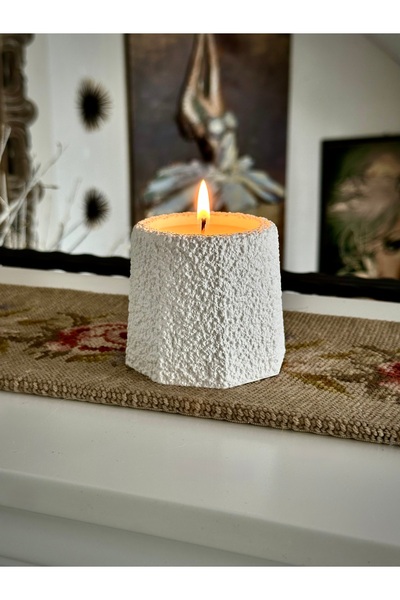 Taseda Plaster Wall Stone Patterned 1 Piece White Concrete Soy Paraffin Wax Candle