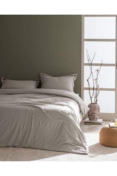 Madame Coco Mona King Size Microfiber Elastic Duvet Cover Set - Stone