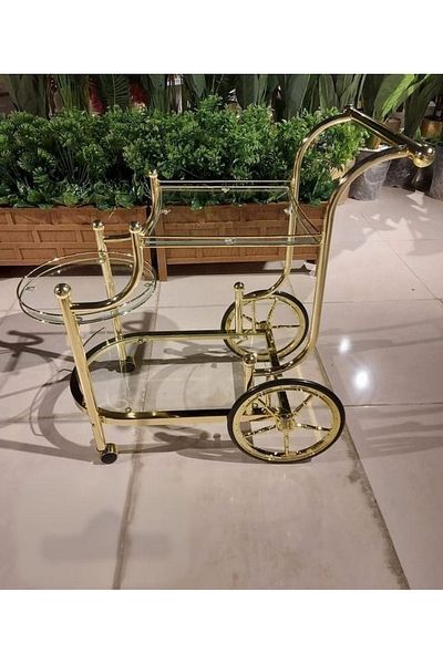 private house Taiwanese gold steel glass tea cart