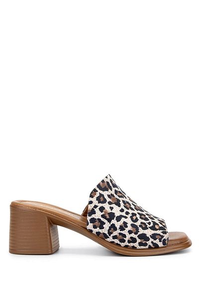 Tamer Tanca Women's Genuine Leather Leopard Heeled Slippers