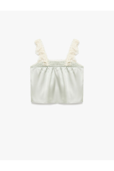 Koton Dantel Detaylı Askılı Kare Yaka Rahat Kalıp Saten Pijama Üstü