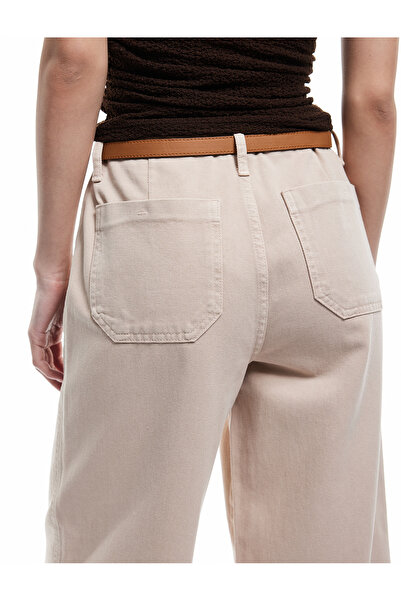 Koton Düğmeli Kesik Geniş Paça Kemerli Pantolon - Wide Leg Jeans