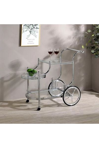 private house Taiwanese silver steel glass tea trolley