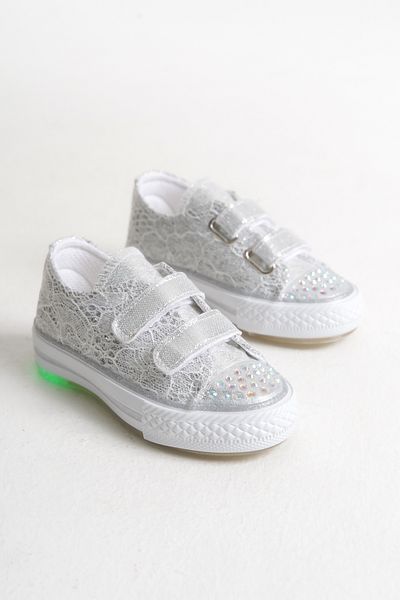 Mini Angel Stoned Velcro Silver Girls' Shoes Orthopedic Girls' Shoes Daily Sports Shoes
