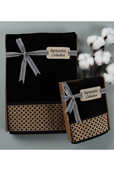 Fantastic Collection Bordered Embroidered Straw Chain Patterned Special Velvet Gift Towel Set