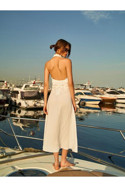 Coral Halter Dress Ecru
