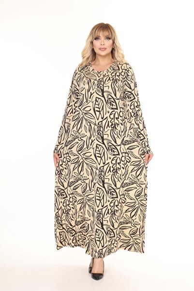 mezura tekstil Women's Plus Size Long Sleeve Viscose Combed Cotton Hijab Suitable Long Maxi Dress