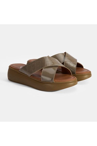 Desa Women's Mink Wedge Heeled Leather Slippers