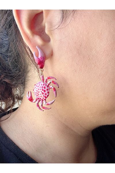 Gümüş sandık Pink Crab Brand Model Ceramic Steel Earrings