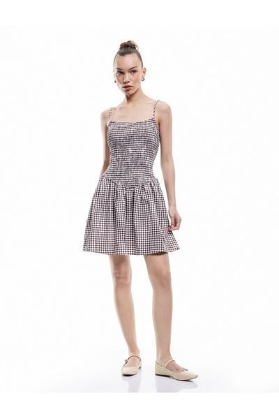 Koton Μίνι φόρεμα Gippeli με λαιμόκοψη Gingham με λουράκια