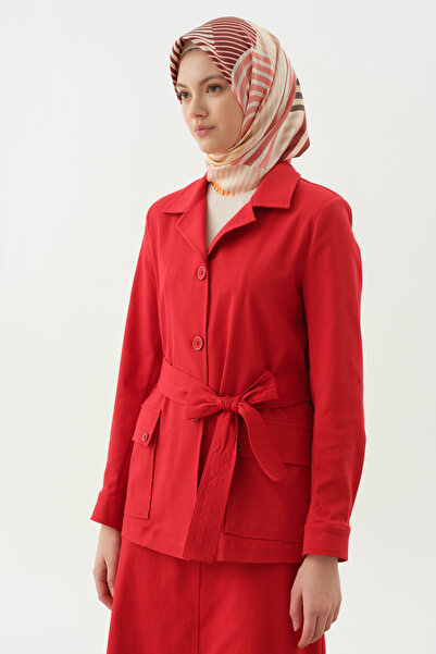 Tuğba Kuşaklı Cepli Ceket - Mercan