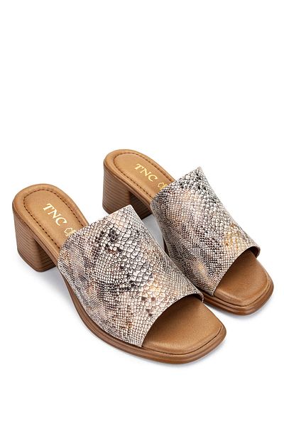 Tamer Tanca Women's Genuine Leather Beige Heeled Slippers