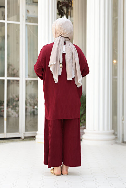 LOCCO Γυναικείο Σετ Χνουδωτό Υφασμάτινο Μπορντό