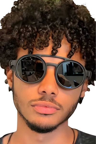 Uniquetrenders Unisex Retro Steampunk Round Sunglasses