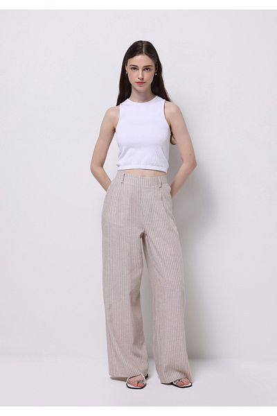 Colin's Pantaloni de damă, bej, cu talie joasă, cu picioare largi