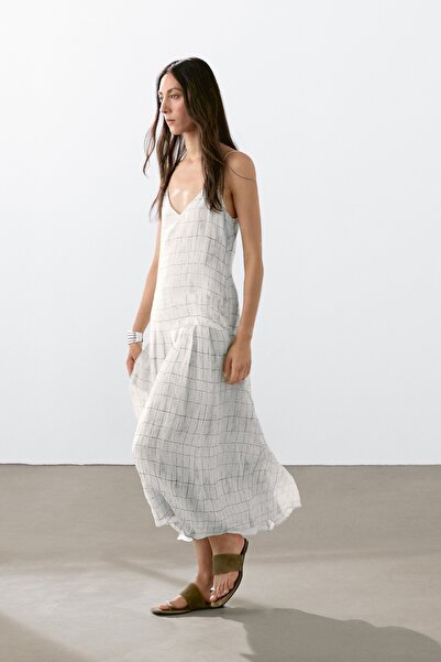 Massimo Dutti Kareli A kesim midi elbise