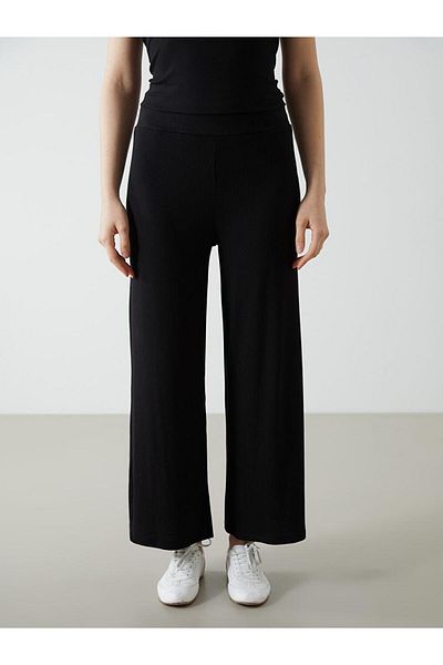 LC Waikiki Lcwaikiki Classic Black Elastic Waist Wide Leg Women's Trousers