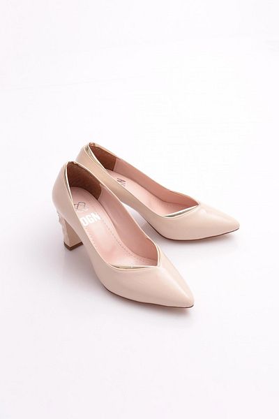 DGN 589 Women's Pointed Toe V Cut Low-Cut Heeled Shoes