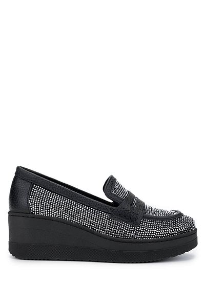 Tamer Tanca Women's Genuine Leather White Stone Loafer Shoes