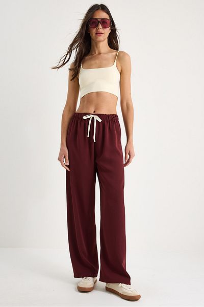 Bianco Lucci Pantaloni casual largi, cu talie elastică, cu cravată, pentru femei 3242 60281042
