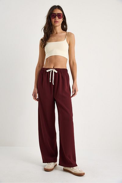 Bianco Lucci Pantaloni casual largi, cu talie elastică, cu cravată, pentru femei 3242 60281042