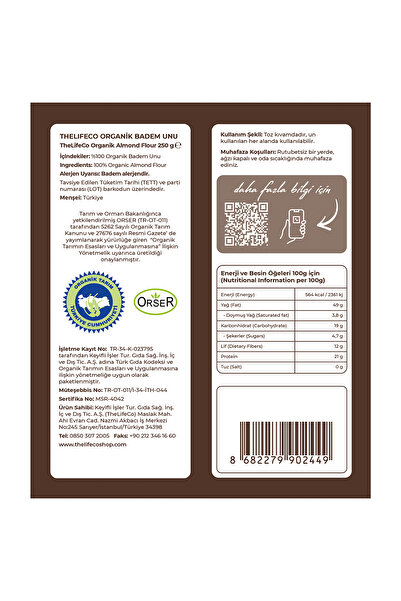 The LifeCo Organik Badem Unu 250 G & Organik Agave Şurubu 330 G (GLÜTENSİZ, VEGAN)