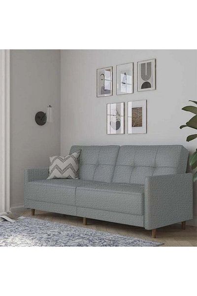 soufa dibaj Odessa | 2-Seater Sofa Upholstered In Velvet 193x85x86 cm - Light Grey