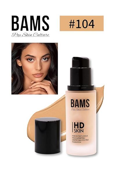 BAMS POP SKIN CULTURE BAMS HD Liquid Foundation | Full Coverage, Lightweight, Long-Lasting & Blendable Formula (Shade 104)