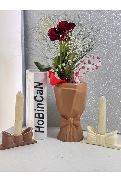 BLANJ Nordic Large Bouquet Vase Trinket Flower Holder Decorative Bow 2-Piece Candle Holder Vase 20X10X10Cm Bohemian