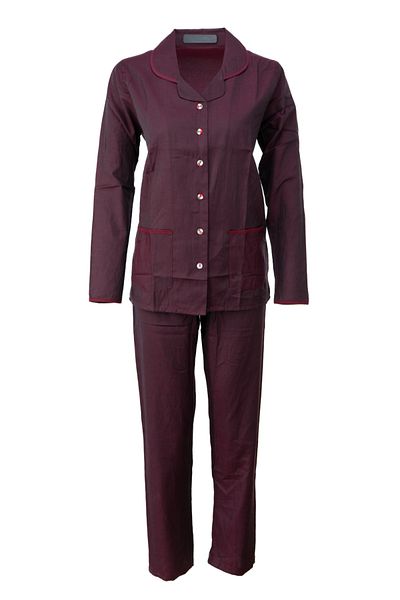 Oppland Set de pijamale model clasic elegant pentru femei, țesătură popelin premium 100% bumbac, model cu nasturi, cu buzunar