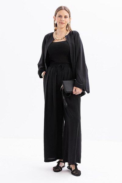 ALLDAY S77118A0 Women's Elastic Waist Palazzo Modal Trousers