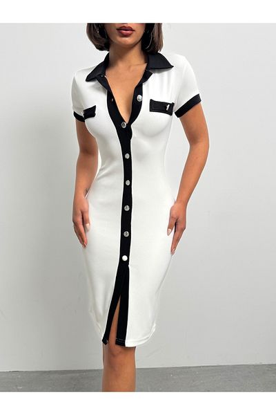 BEJNA Women's Metal Button Detailed Dress