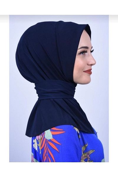 MOD-EXX Snap Fastener Bonnet Hijab Swimsuit Top Matching Sea and Pool Bonnet Hijab Navy Blue