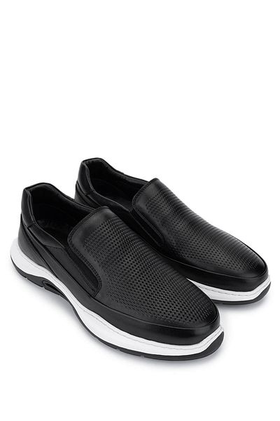 Tamer Tanca Men's Genuine Leather Black Leather Casual Shoes