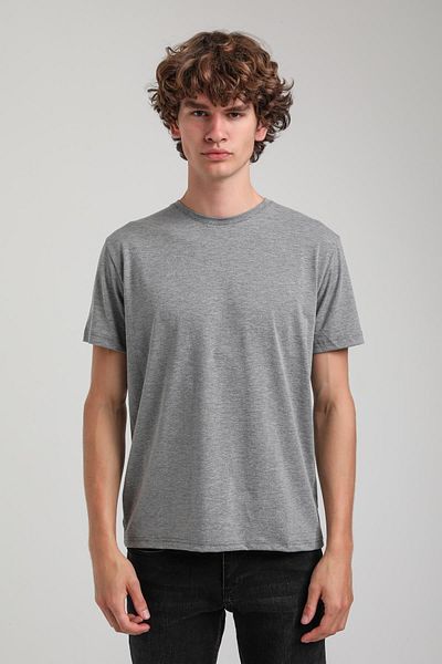 NEW WORLD POLO Crew Neck Slim Fit Gray Melange Lycra Cotton Stretch Fabric Basic T-Shirt 25Ssm20341