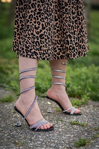 BİKAJOO Pantofi cu toc de 7 cm, negri, cu pietre, eleganți, pentru femei BKJ0796