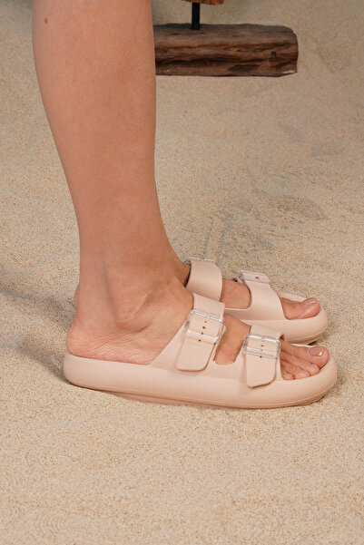 Beyond Women's Beige Double Banded Buckle Eva Slippers 2.5cm Byndcb01