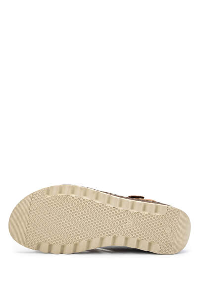 Tamer Tanca Women's Genuine Leather Tan Flat Slippers