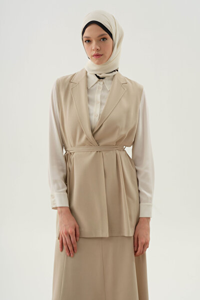 Tuğba Çift Kat Biye Kemerli Yelek - Bej