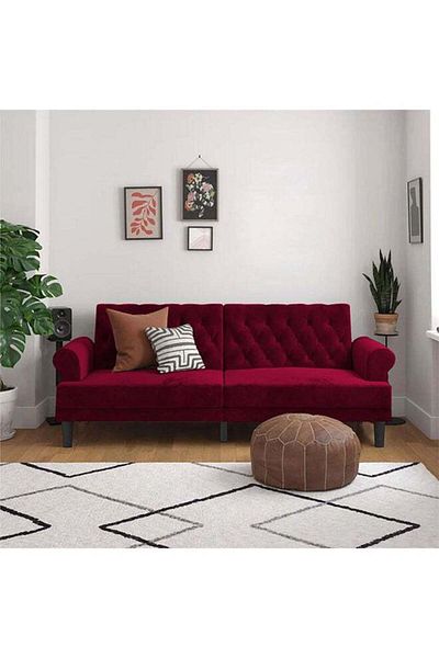 soufa dibaj Chocolate | 3-Seater Sofa Upholstered In Velvet 212x82x84 cm - Burgundy