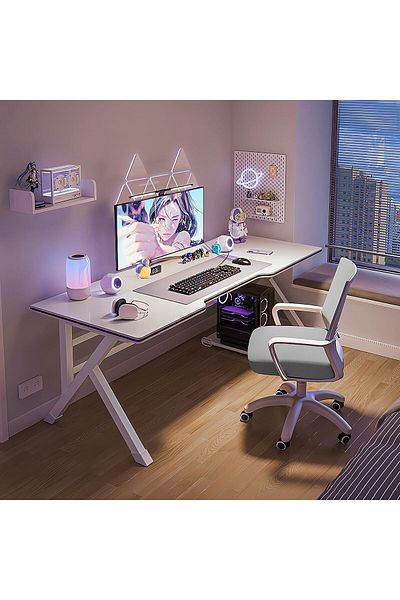 VINNYSEN Gaming Desk, Computer Desk Home Office Desk Extra Large Modern Ergonomic White Pc Table（80*60）
