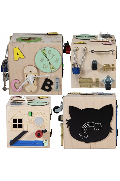 zola Cub educativ Montessori lemn, 6 laturi, activitati motricitate si inteligenta, 20.5x20.5x20.5 cm