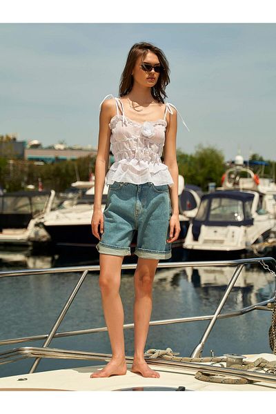 Coral Rose Detailed Strappy Blouse White