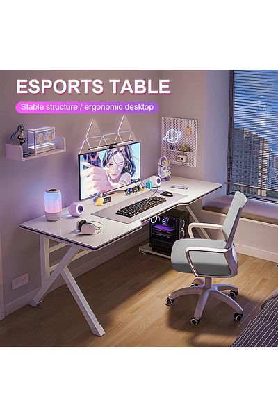 VINNYSEN Gaming Desk, Computer Desk Home Office Desk Extra Large Modern Ergonomic White Pc Table（80*60）