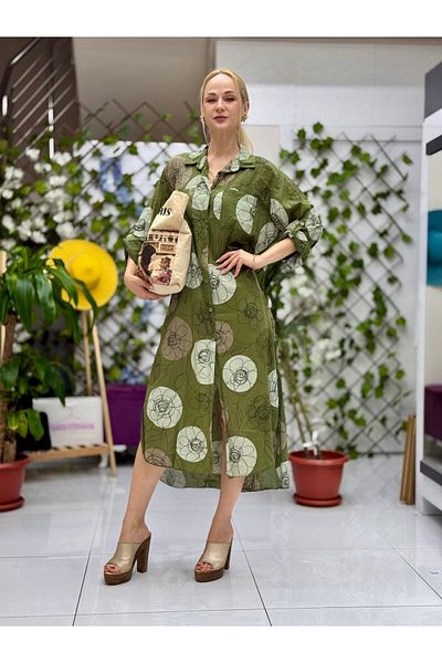 Punta Otantik Yg301002 Italian Coton Pareo Shirt Dress Khaki