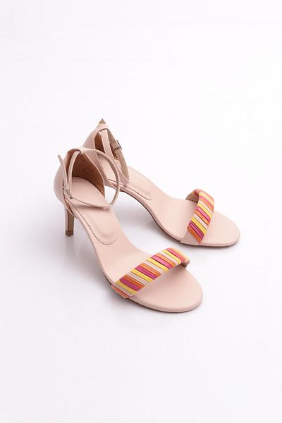 DGN 5315 Women's Ankle Lacing Colorful Stripe Heeled Shoes