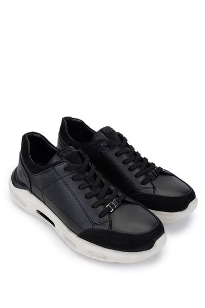Tamer Tanca Men's Genuine Leather Black Sneakers & Sports Shoes