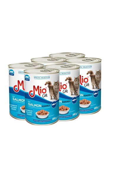 MİO Wet food for adult cats❤️, Mio Cat, Premium, with salmon meat, pack of 6 cans 400g