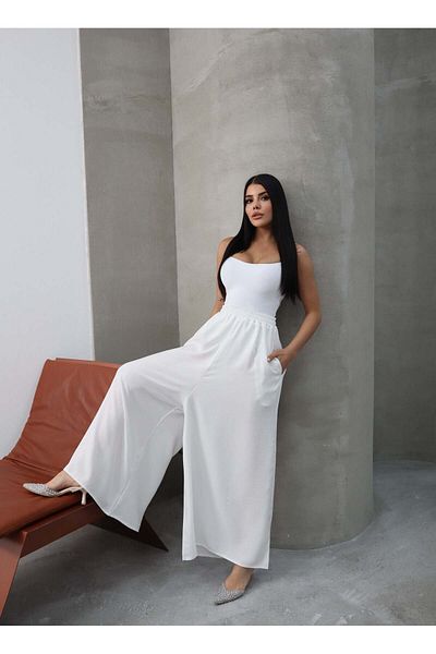 Hatun Atila Παντελόνι με Λινό Φούστα 8826 Λευκό