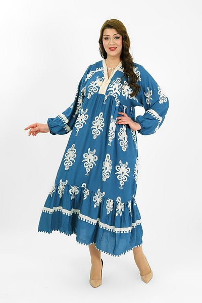 By Alba Collection Women's Indigo Cotton Viscose Large Size Dress